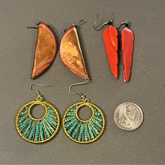 Vintage Boho Earring Bundle Turquoise Shell Bohemian Tribal Colors Beaded Drop - Picture 9 of 10